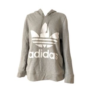 Adidas Gray Logo Pullover Hooded Sweatshirt Small